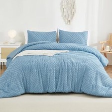 Blue Comforter Set Full Size, 3 Pieces Boho Full 79"x90" Grayish Blue