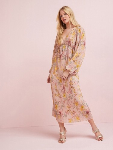NEXT UK 18 Lace Midi Dress Apricot / Pink Floral Print - Picture 2 of 10