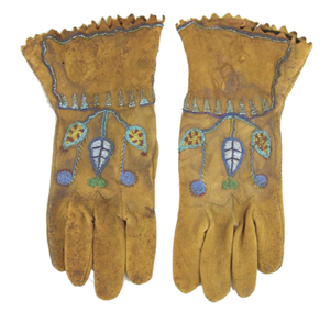 American-Indian-Buckskin-Gloves-Rare-Beadwork-Late-1800-039-s