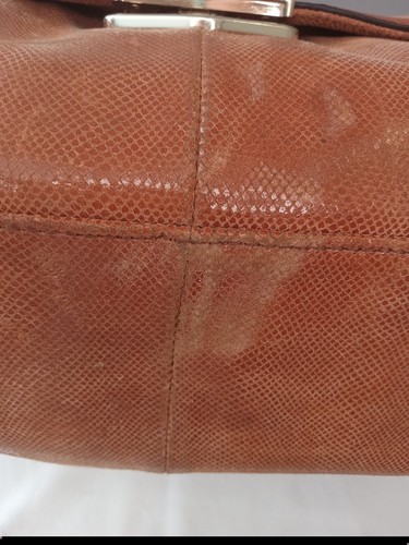 B. Makowsky Leather Handbag With Crossbody Strap Tan,gold Colored Hardwear - Picture 13 of 21