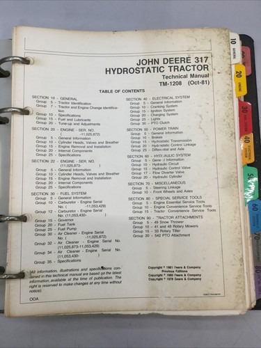JOHN DEERE 317 HYDROSTATIC TRACTOR TECHNICAL MANUAL TM-1208 (OCT-81) - Picture 4 of 6