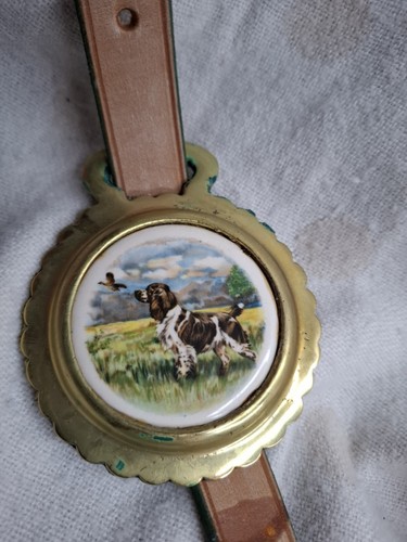 Brass Vintage Round Dog Springer Spaniel Plaque X4 With Display Strap - 第 5/13 張圖片