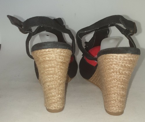 Next Womens Black Fringed Suede Jute-covered Platform Wedged Sandals Size UK 5. - Picture 5 of 8