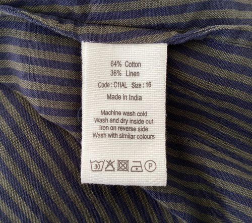 Toast Linen Cotton Dress 16 Chest 48in Khaki & Navy Stripe Tunic Style - Picture 9 of 9