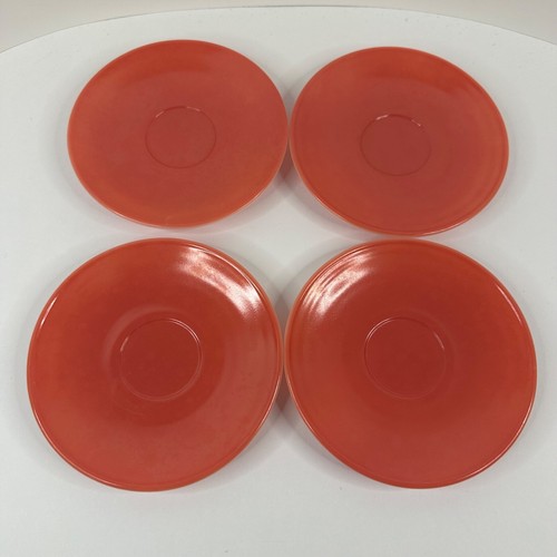 Set of 4 Vintage Hazel Atlas Salmon Pink Milk Glass Teacups with Saucers - Picture 11 of 14