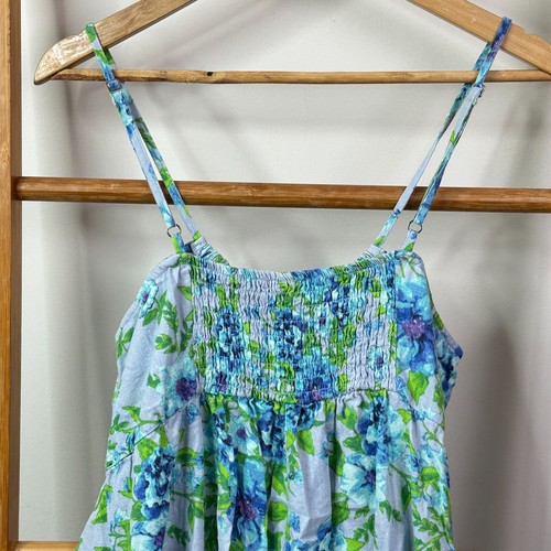Wild Fable Mini Dress 2XL Blue & Green Floral Print Sleeveless Linen Blend - Picture 6 of 10