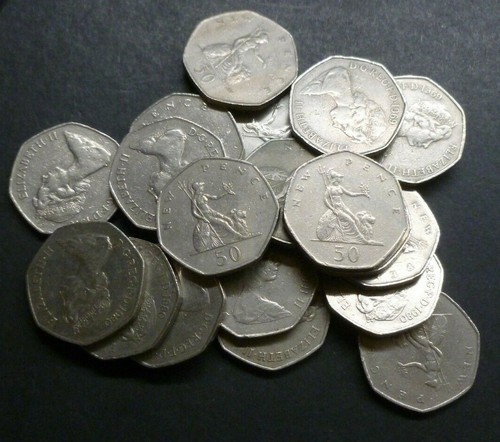 Bulk Lot 20 Clean Large Size 50p Coins (Fifty Pence) Britannia Design 1969-1983 - Picture 2 of 2