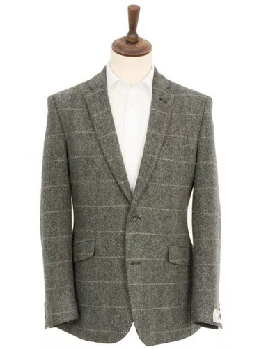 Kurzer Scott By The Label Blazer Sakko 54 S 54" grau Tweed Karo Fischgrätmuster - Bild 1 von 5