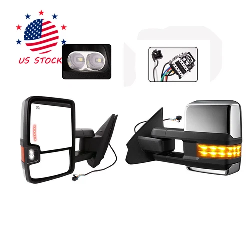 Towing Mirrors Pair For 07-13 2014 Chevy GMC Chrome Side Power Heated Led Signal