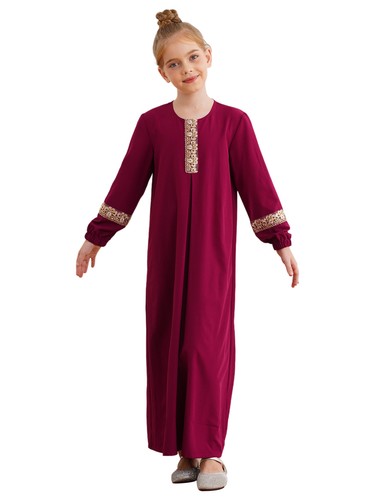 US Kids Girls Praise Dance Dress Robe Liturgical Costume Muslim Abaya Dancewear - Picture 7 of 48
