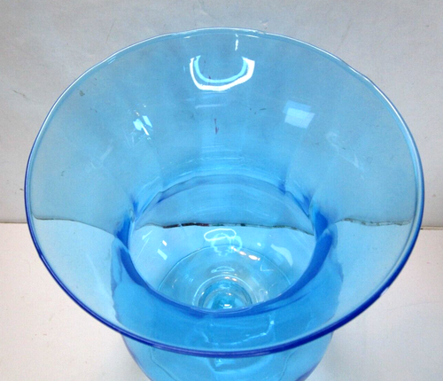 Made In Poland Large Intense Sky Blue Vase Optic 10" T Clear Foot 215485AQGB - Picture 4 of 10