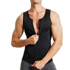 Mens Compression Shirt Belly Slimming Body Shaper Vest Sleeveless Large Black 