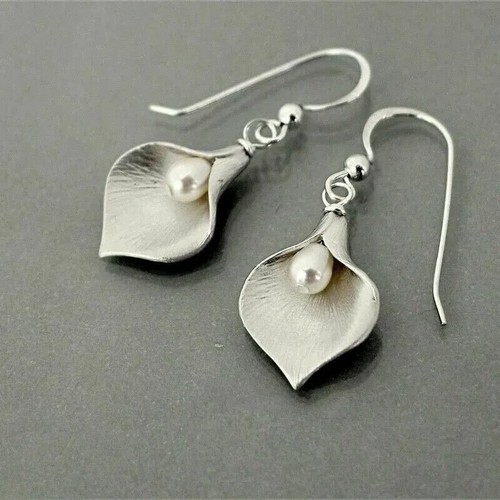 925 Sterling Silver Flower Boho Pearl Hook Earrings Women Jewellery Gift - Picture 15 of 18