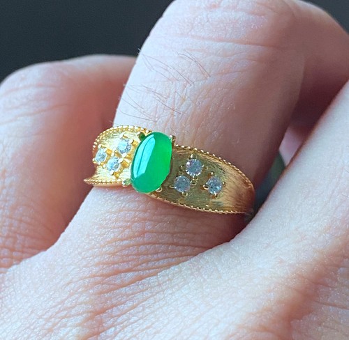 Anillo cabujón verde helado jadeíta jade certificado con incrustaciones de plata 925 grado A sin teñir - Imagen 7 de 7