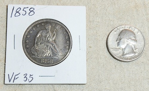 1858 DATED SEATED LIBERTY HALF DOLLAR (50 c.) SILVER COIN IN VERY FINE CONDITION - Picture 5 of 5