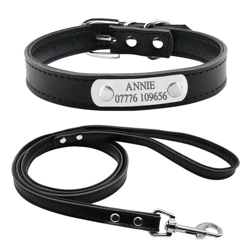 Custom Engraved Dog Collar & Leash Set Leather Personalized ID Name Dog Collar - Picture 16 of 16