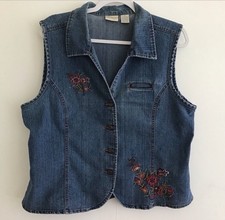 Vintage Erika Denim Beaded And Embroidered Vest. Size 12.