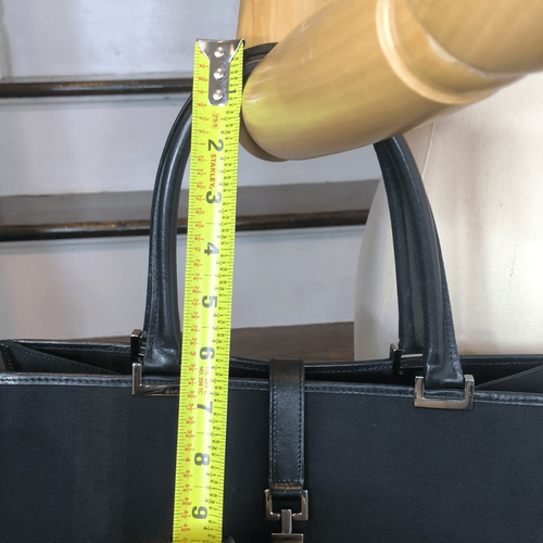 GUCCI Jackie Black Leather Top Handles Accent & Base, Nylon Tote Bag Vintage - Picture 12 of 16