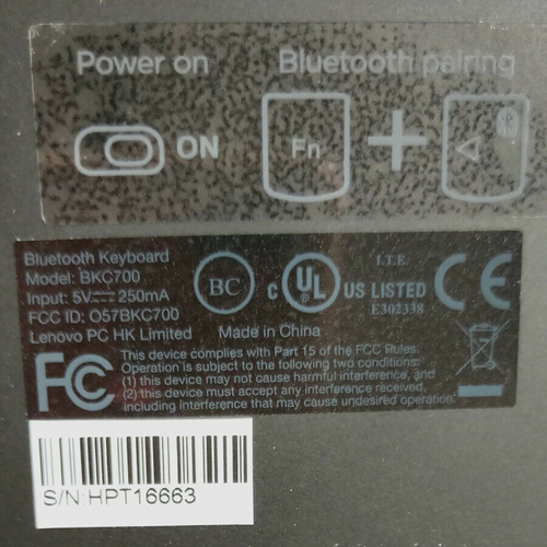 Original Lenovo BKC700 Tab 4 10 Series Wireless Bluetooth Keyboard - US Englsh - Picture 7 of 8