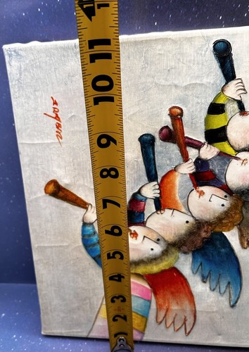 Fliegende musikalische Engel J Roybal signiert Kunst Ölgemälde 11x10 auf gespannter Leinwand - Bild 11 von 11