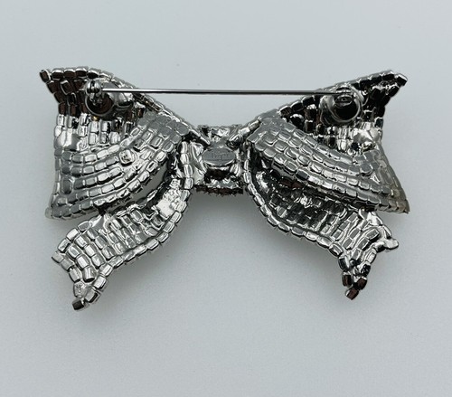 Trigere Vintage rhodinierte Tracht weiße Strasssteine große Schleife Pin - Bild 4 von 5