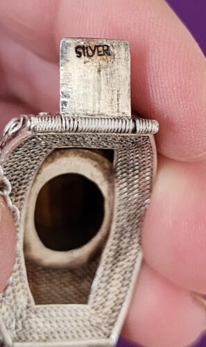 Lg Vintage Chinese Export Link Bracelet Silver & Genuine Tigers Eye Filigree 63g - Picture 11 of 19