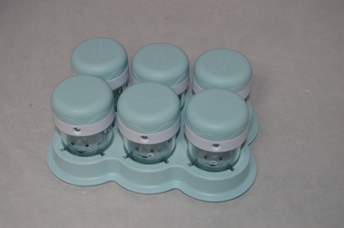 NUTRIBULLET BABY BULLET FOOD STORAGE CONTAINERS DATE DIAL 6 JARS +TRAY AQUA BLUE - Picture 1 of 3
