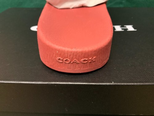 COACH Signature MONOGRAM Slides Men's Size 10 /Sandals BRICK RED (NIB) + Bandana - Picture 3 of 5