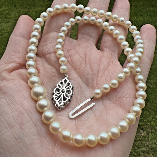 COLLAR ANTIGUO ART DECO PERLA 0.75ct DIAMANTE ORO BLANCO 18k 21gr 16" - Imagen 7 de 13