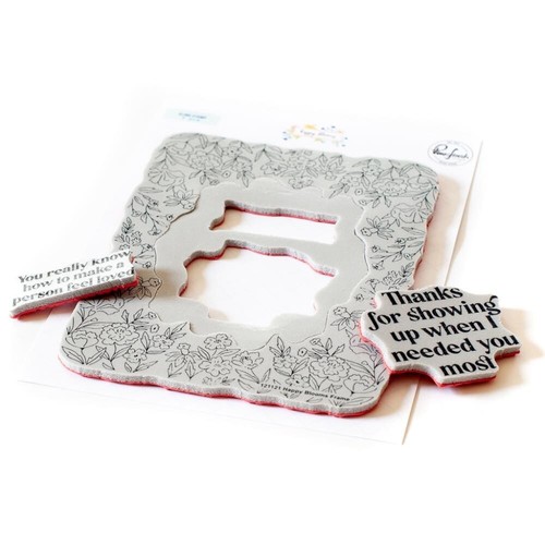Pinkfresh Studio "HAPPY BLOOMS FRAME" Cling Stamp & Dies Set MSRP $30 - Picture 2 of 3