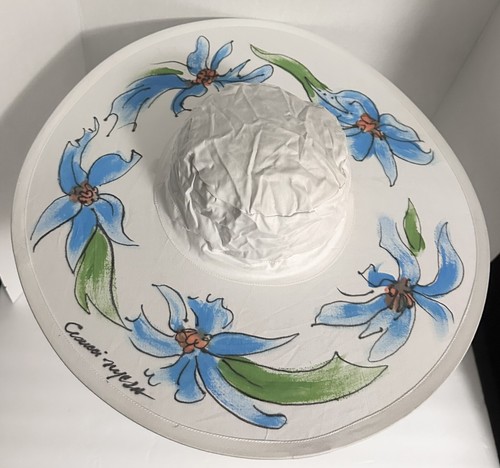 Neu mit Etikett Vintage Cesucci handbemalt Studio faltbar verstaubar Sonnenhut blaue Blume