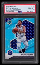 2020 PANINI MOSAIC STEPHEN CURRY BLU FLUORESCENT #175 #'d /15 PSA 10