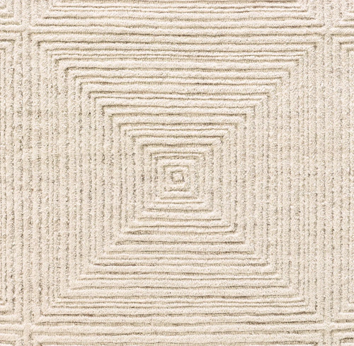 Modern Ivory White Wool Area Rug 8x10 Geometric Concentric Square Textured Rug - Picture 1 of 6