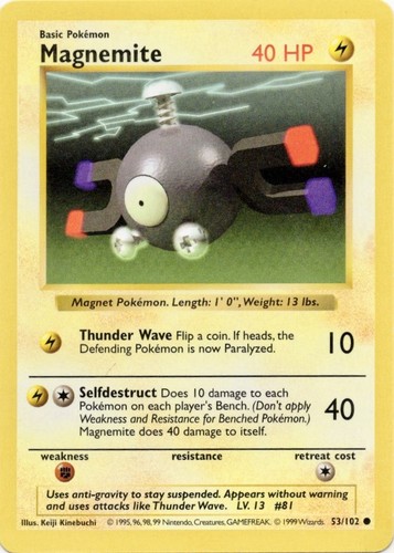 Magnemite Shadowless Base Set 53/102 VLP Pokemon Card - Picture 1 of 2
