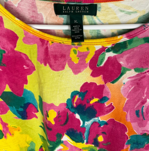 LAUREN RALPH LAUREN Shirt XL Floral Popover Spring Summer Coastal Resort Top - Picture 4 of 5