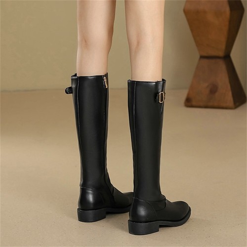 Damen Kniehohe Reitstiefel Schnallendekor Seitenreißverschluss Freizeitschuhe - Bild 7 von 19