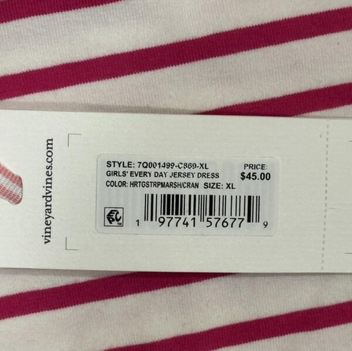 Vineyard Vines Girls Pink/White Striped Dress Sz XL 16 New w/ Tags $45 - Picture 6 of 7