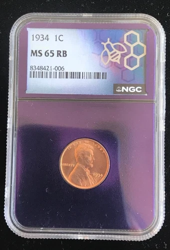 1934 LINCOLN UNC. CENT ~ NGC MS 65 ~ RED BROWN ~ TRADER BEA LABEL ~ PURPLE CORE