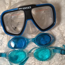 Intex Polycarbonate Snorkel Mask, Nike Blue Swim Goggles Dolfin Goggles Set