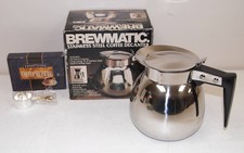 New!! Vtg BREWMATIC Stainless Steel COFFEE DECANTER Carafe & MEASURE CUP #DSS-12