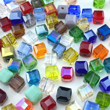 100pcs 8mm Crystal Glass Beads Cube Shape Loose Square Spacer Beads AB Color ...