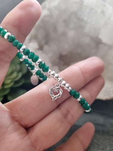 INKA Sterling Silver & Deep Green Agate bracelet with a Heart Charm - Picture 5 of 10
