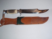 Vintage Edge Brand Solingen Germany Bowie 469 Knife Stag Handle w/ Sheath