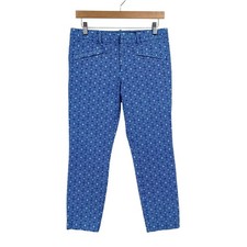 Gap Crop Pants Women's Size 10R Blue Geo Print Stretch Tapered Leg Flat Front
