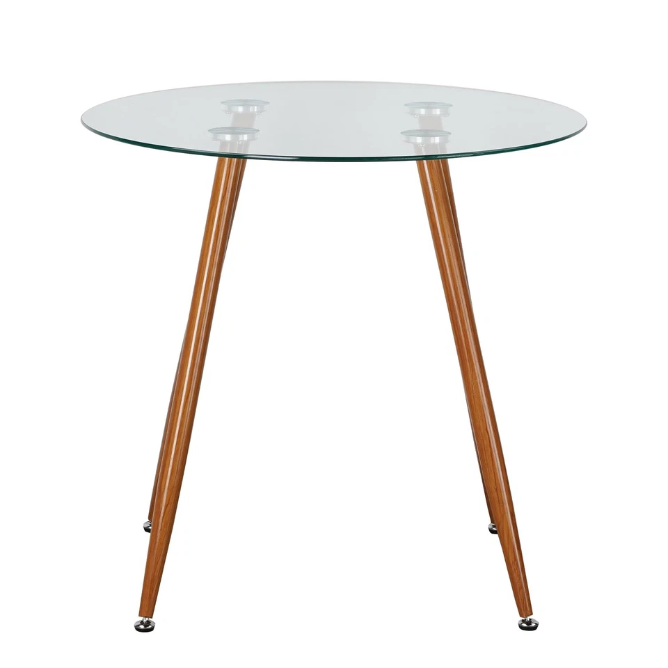 80cm Round Glass Dining Table with Metal Walnut Legs Patio Garden Table - image 3 of 4