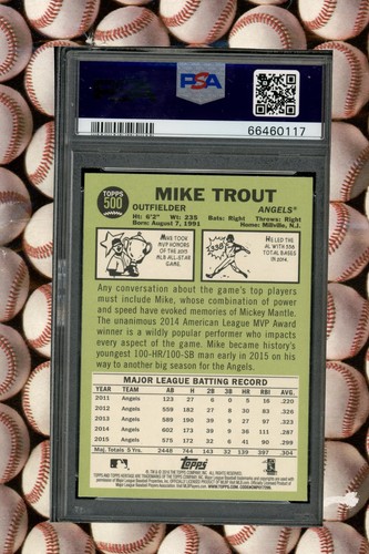 2016 TOPPS HERITAGE #500 MIKE TROUT ACTION VARIATION GEM MINT PSA 10 (2) - Picture 2 of 2
