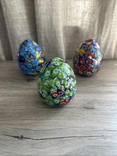 3 Murano Millefiori Glas Ei Briefbeschwerer - Vintage Italienische Kunst Glas Sammlerstück