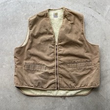 Vintage Carhartt Sherpa Lined Duck Vest USA Workwear Brown Canvas Scovill Zip XL