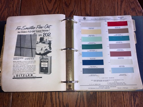 Vtg 1954-60 Ditzler Automotive Finishes Paint Color Book 190 Pages 96 w/ Chips - Picture 16 of 21