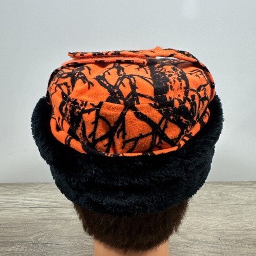 Cabela's L Gore-Tex Thinsulate Blaze Orange Camo Hunting Trapper Hat Earflaps - Picture 5 of 18